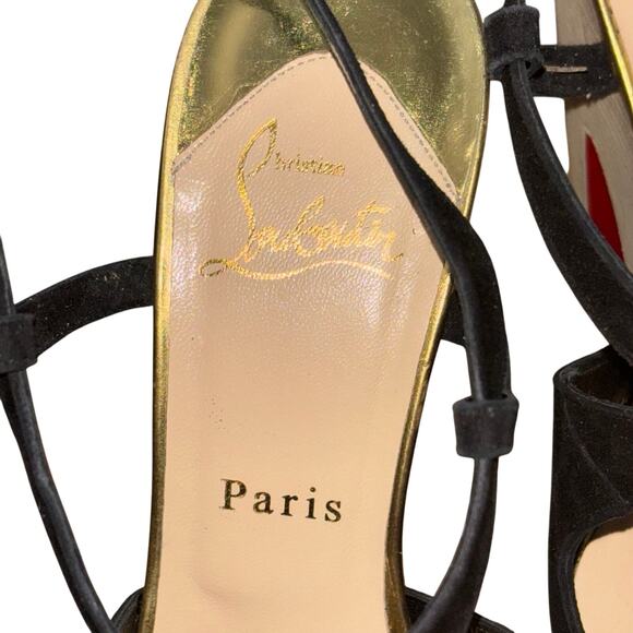 Christian Louboutin Rozeppa suede open toe heels red bottom size 37.5 - Picture 6 of 12